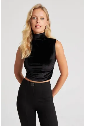 Kadın Siyah Büzgülü Kadife Bluz B228
