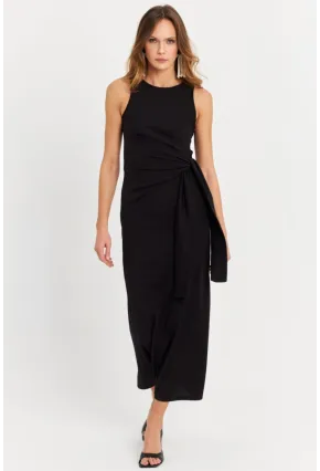 Kadın Siyah Büzgülü Kolsuz Midi Elbise TF75