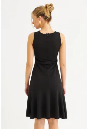 Kadın Siyah Büzgülü Kolsuz Midi Elbise URO1208