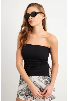 Kadın Siyah Büzgülü Straplez Bluz LPP1308