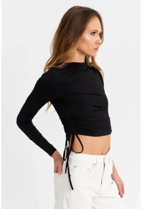 Kadın Siyah Büzgülü Tek Kol Bluz SB150