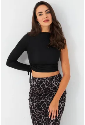 Kadın Siyah Büzülebilir Tek Kol Bluz CG390