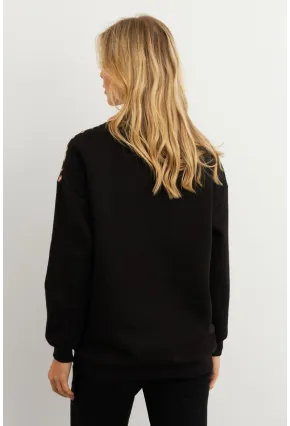 Kadın Siyah-Camel Bloklu Sweatshirt MST098