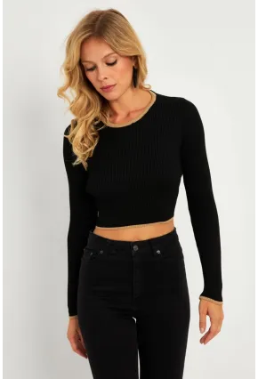 Kadın Siyah-Camel Sırtı Açık Bluz YV270