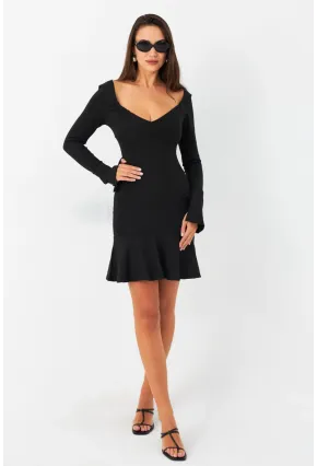 Kadın Siyah Çan Kol Mini Elbise CG386