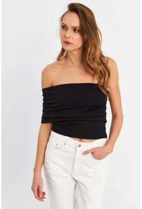 Kadın Siyah Çapraz Crop Bluz B4074-90