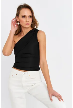 Kadın Siyah Çapraz Yaka Crop Bluz B6082