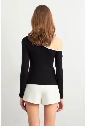 Kadın Siyah Çapraz Yaka Crop Bluz HOR0060