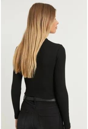 Kadın Siyah Çapraz Yaka Yarım Balıkçı Bluz B1404