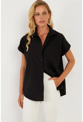 Kadın Siyah Cepli Gömlek ZER410