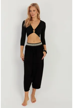 Kadın Siyah Cepli Şalvar Pantolon ÖM1203