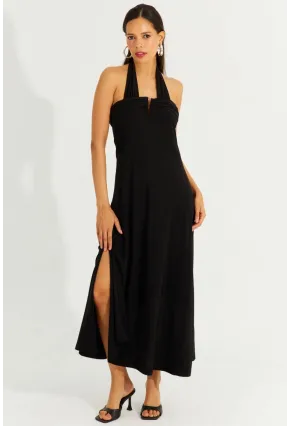 Kadın Siyah Çift Askılı Maxi Elbise BK261084