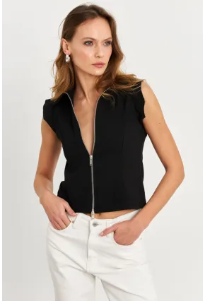 Kadın Siyah Çift Fermuarlı Bluz MOD2352