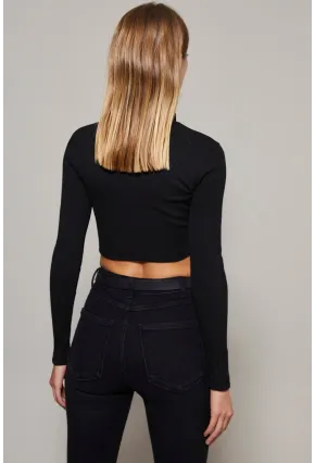 Kadın Siyah Çift Fermuarlı Kısa Bluz B1480