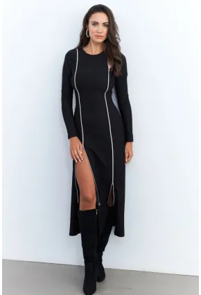 Kadın Siyah Çift Fermuarlı Maxi Elbise ELT4039