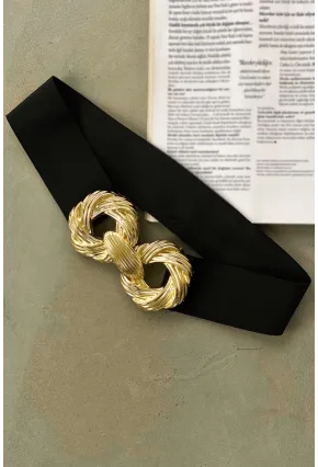 Kadın Siyah Çift Tokalı Lastik Kemer BE622