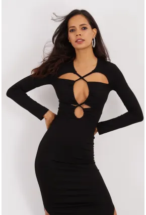 Kadın Siyah Çift Yırtmaçlı Midi Elbise B166-1