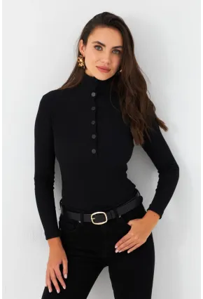 Kadın Siyah Çıtçıtlı Kaşkorse Bluz EY2983