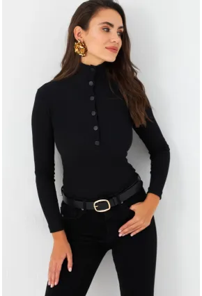 Kadın Siyah Çıtçıtlı Kaşkorse Bluz EY2983