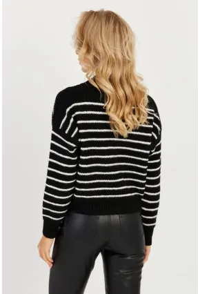 Kadın Siyah Çizgili Kısa Kazak YV219