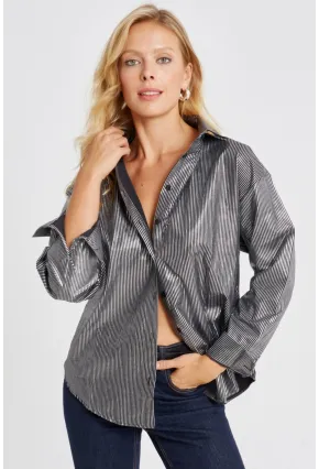 Kadın Siyah Çizgili Parlak Gömlek SF2531