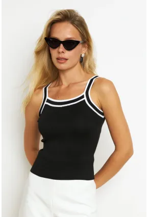 Kadın Siyah Çizgili Triko Bluz KAZ09