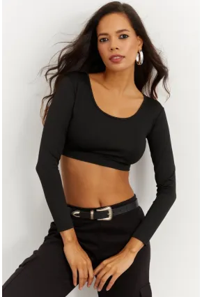 Kadın Siyah Crop Bluz CG261
