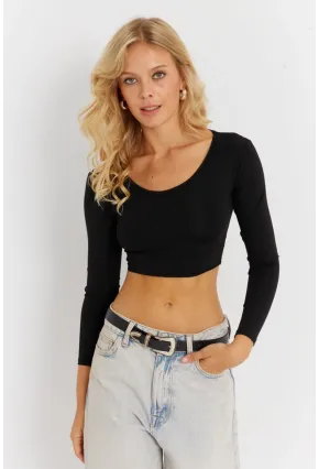 Kadın Siyah Crop Bluz CG367