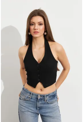Kadın Siyah Crop Bluz SE18