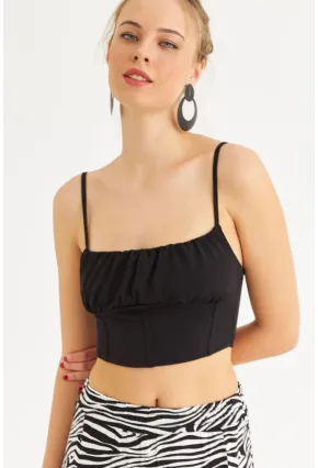 Kadın Siyah Crop Bluz ZH259