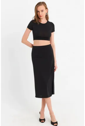 Kadın Siyah Crop Etek Takım MRS10004