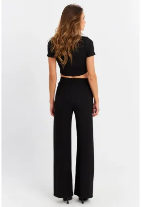 Kadın Siyah Crop Pantolon Takım RU6933