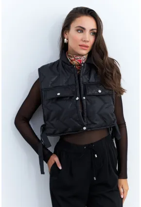 Kadın Siyah Crop Yelek İS808