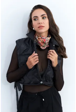 Kadın Siyah Crop Yelek İS808