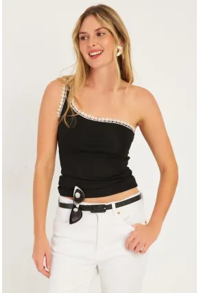 Kadın Siyah Dantel Detaylı Bluz EY2770