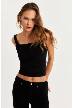 Kadın Siyah Degaje Yaka Askılı Atlet GÇ199