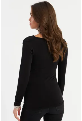 Kadın Siyah Degaje Yaka Büzgülü Bluz FRY2248