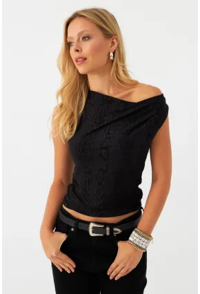 Kadın Siyah Degaje Yaka Kolsuz Bluz LPP1297