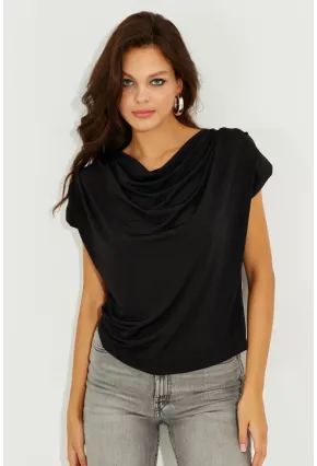 Kadın Siyah Degaje Yaka Vatkalı Bluz SDY2024