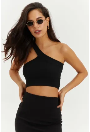 Kadın Siyah Dekolteli Crop Bluz B216