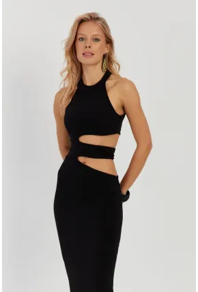 Kadın Siyah Dekolteli Maxi Elbise MEN2031