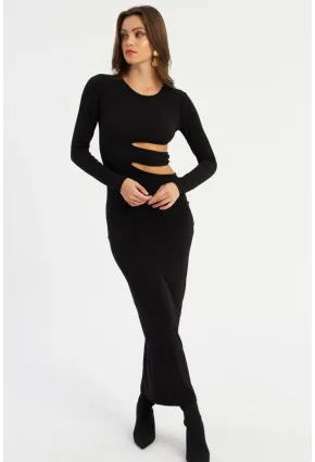 Kadın Siyah Dekolteli Maxi Yılbaşı Elbise LİK9