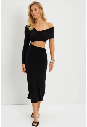 Kadın Siyah Dekolteli Midi Elbise MEN2046