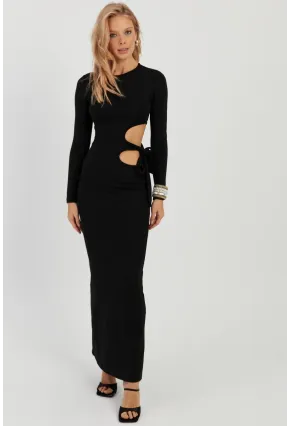 Kadın Siyah Dekolteli Skuba Maxi Elbise MON122