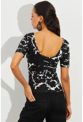 Kadın Siyah Desenli Bluz LPP1224