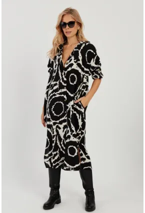 Kadın Siyah Desenli Gömlek Elbise LV174