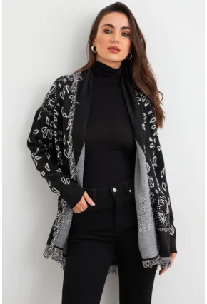 Kadın Siyah Desenli Triko Hırka MVI14209