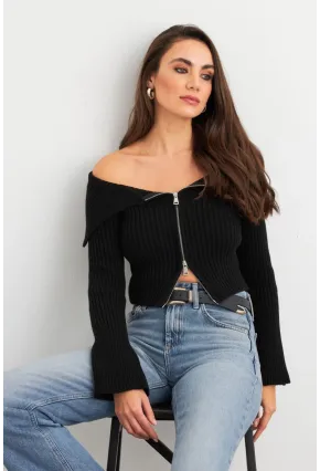 Kadın Siyah Devrik Yaka Kısa Hırka TEM103