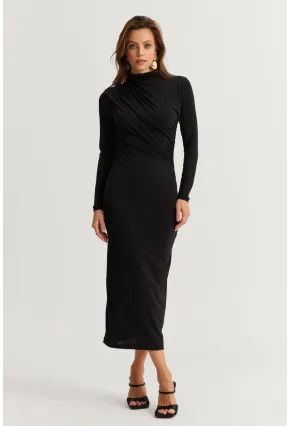 Kadın Siyah Drape Maxi Elbise DMR377