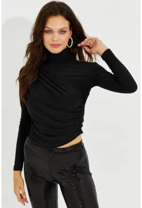 Kadın Siyah Drapeli Bluz LPP1226